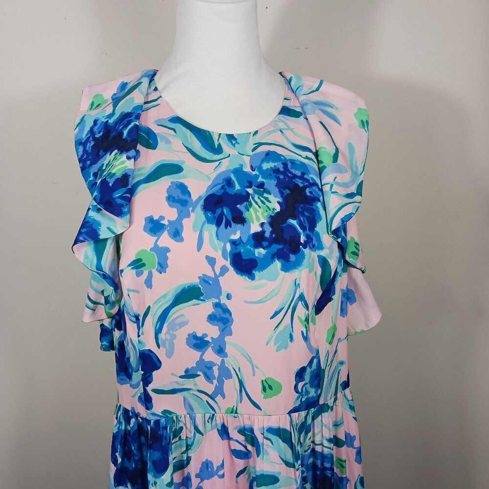 Lilly Pulitzer Rory Dress, Pink Tropics Sweet Pea, Size 14, Racer Back, Flounce - Picture 7 of 16